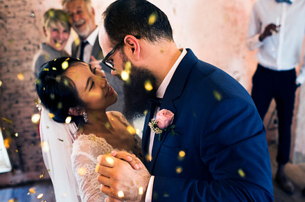 Bride and groom on wedding day containing holding, occasion, and asian bride, a Person Photo by rawpixel
