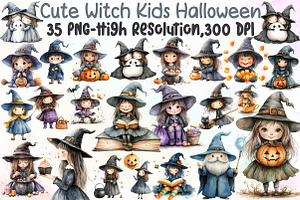 Cute Witch Funny Kids Halloween Clip, an Illustration by Sublimation Artist