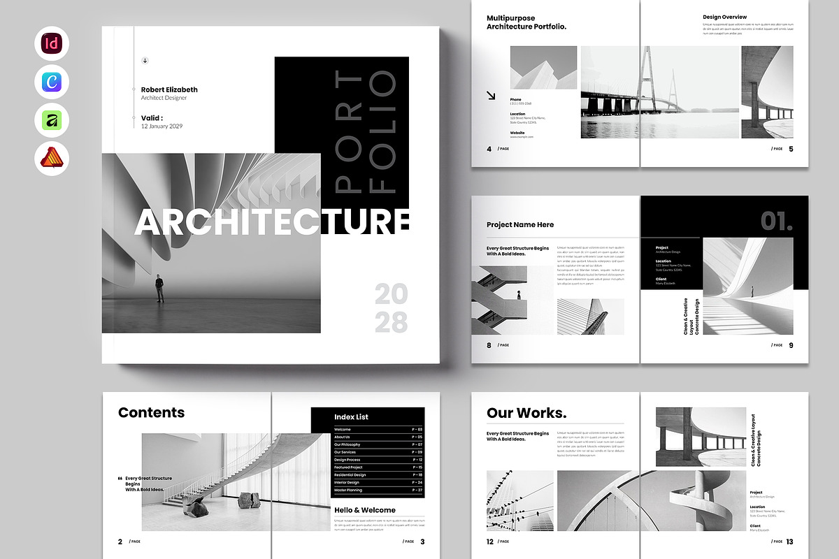 Square Architecture Portfolio Design, a Brochure Template by Spark_Creative (Photo 1 of 14)