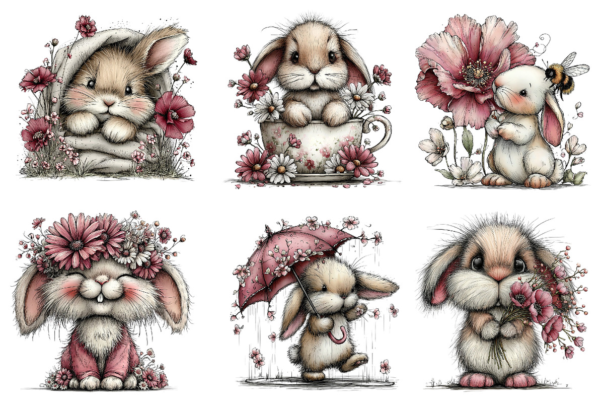 Whimsical Spring Bunny Clipart, an Illustration by Dream Creation (Photo 2 of 7)