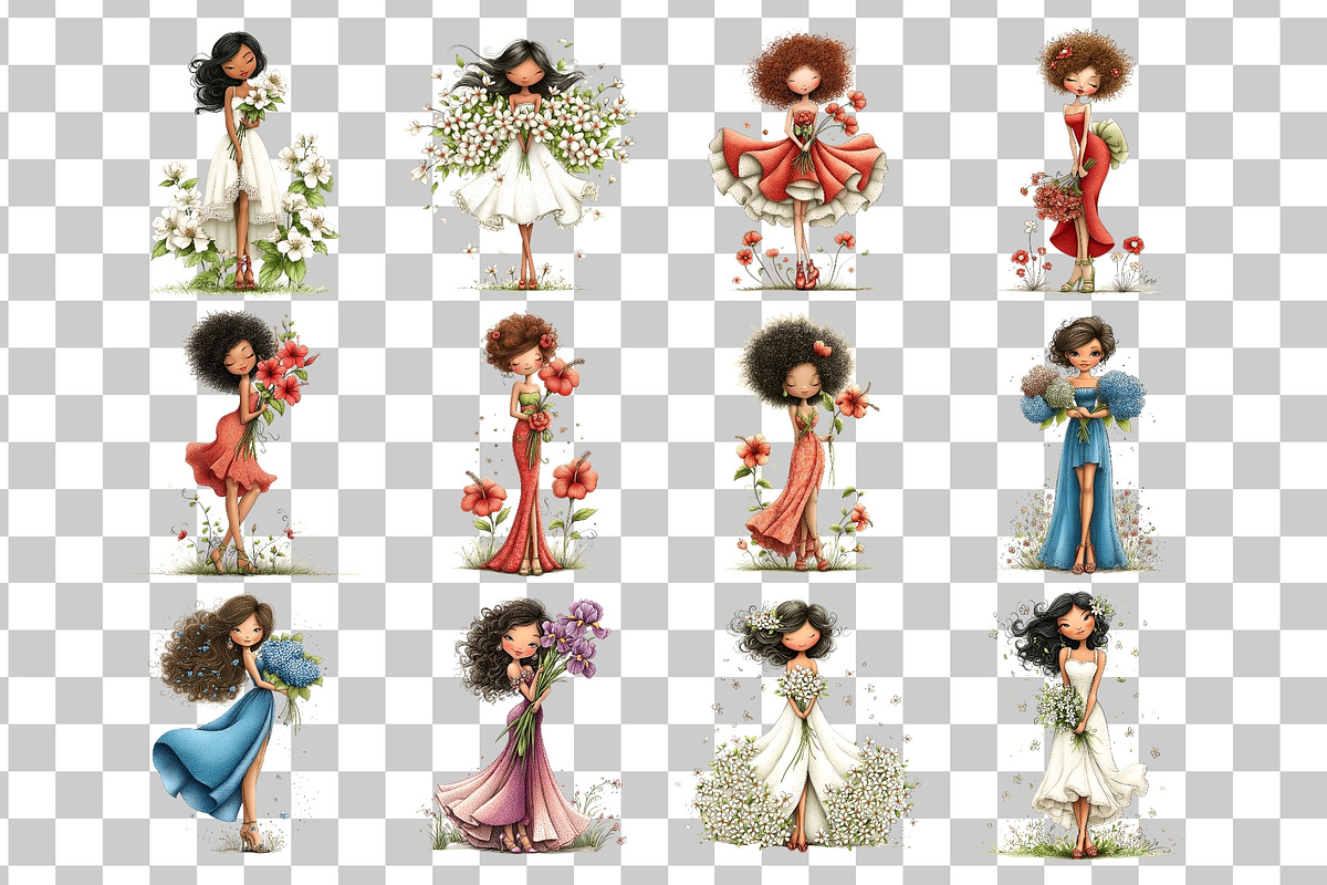 Flower Woman Watercolor Clipart, a Person Illustration by Nicolle's Colorful Art (Photo 3 of 8)