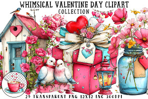 Whimsical Valentine Day Clipart, an Illustration by OK Design