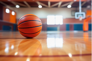 Basketball ball in gym, copy space, a Sports & Recreation Photo by Lermont51