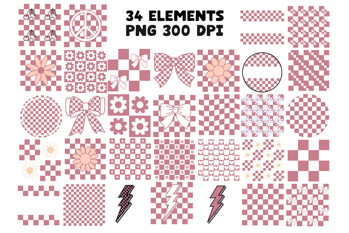 Checkered Taupe Retro Clipart Set, an Object Graphic by Brush Lab (Photo 3 of 7)