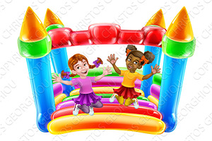 Bouncy House Castle Jumping Girls, a Person Illustration by Christos Georghiou
