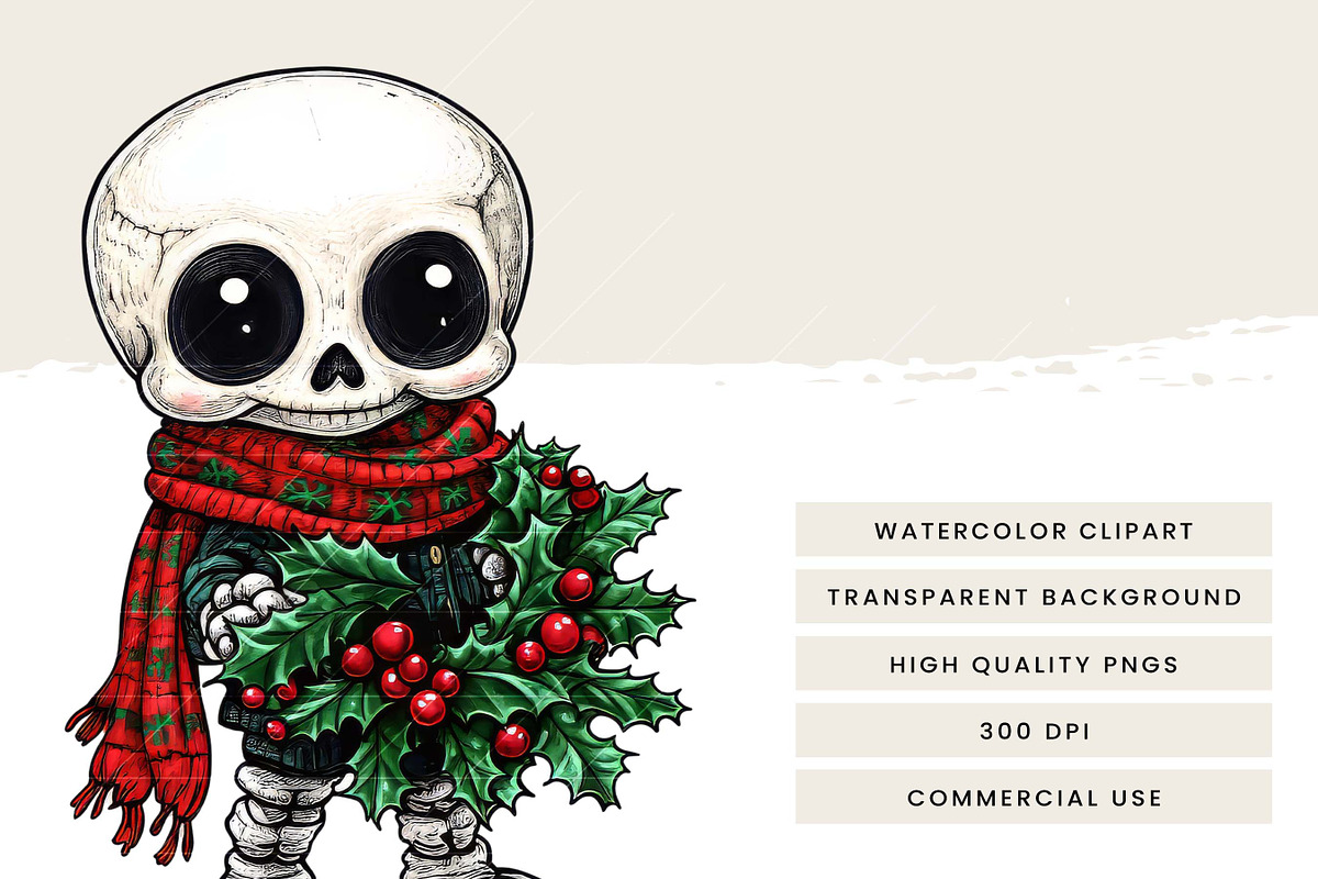 Funny Skeleton Christmas Clipart, a Seasonal Illustration by Design Scotch (Photo 7 of 8)