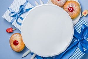 Symbols of hanukkah on blue stock photo containing hanukkah and menorah