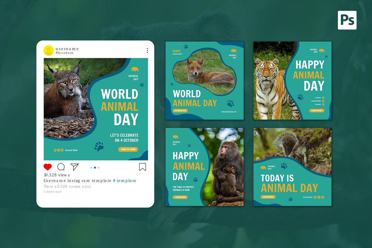 World Animal Day Instagram Post, a Social Media Template by CavenArt (Photo 4 of 5)