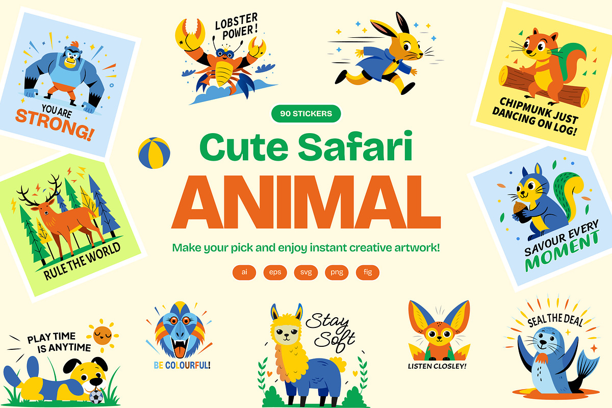 Cute Safari Animal Stickers, an Emoji Icon by Vectors Market (Photo 1 of 9)