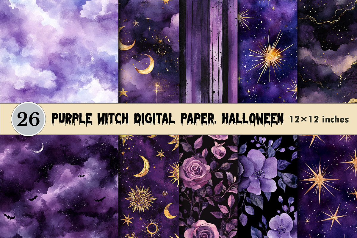 Purple Witch Digital Paper Halloween, a Texture Graphic by CitraGraphics (Photo 1 of 6)