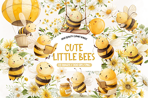 Cute Little Bees Watercolor Clipart, an Illustration by TatiMockup