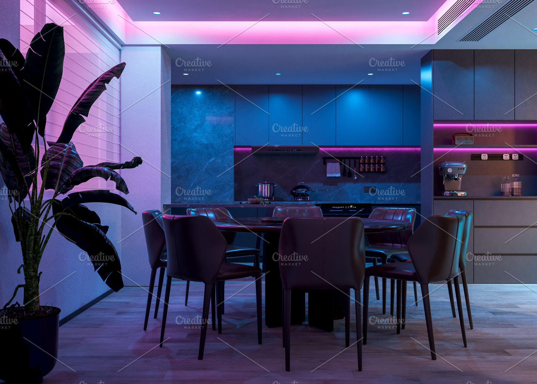 The kitchen with colored lights, an Architecture Photo by Pozitivo