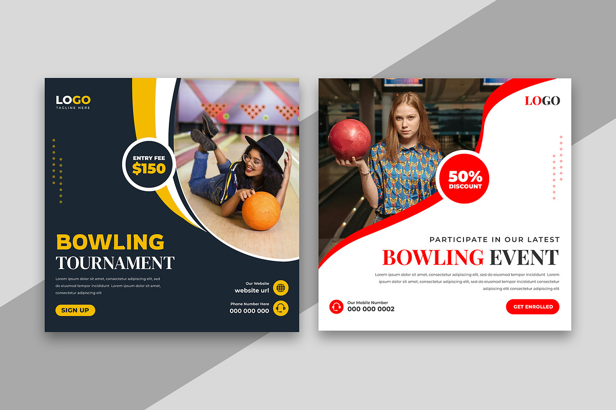 Bowling Tournament Social Media Post, a Social Media Template by Designgrove (Photo 2 of 2)