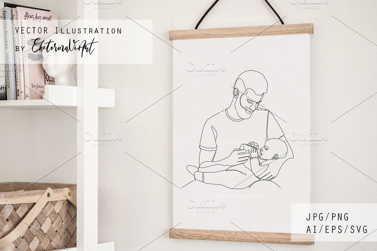 Father's Love One Line Art, an Illustration by EkaterinaViArt
