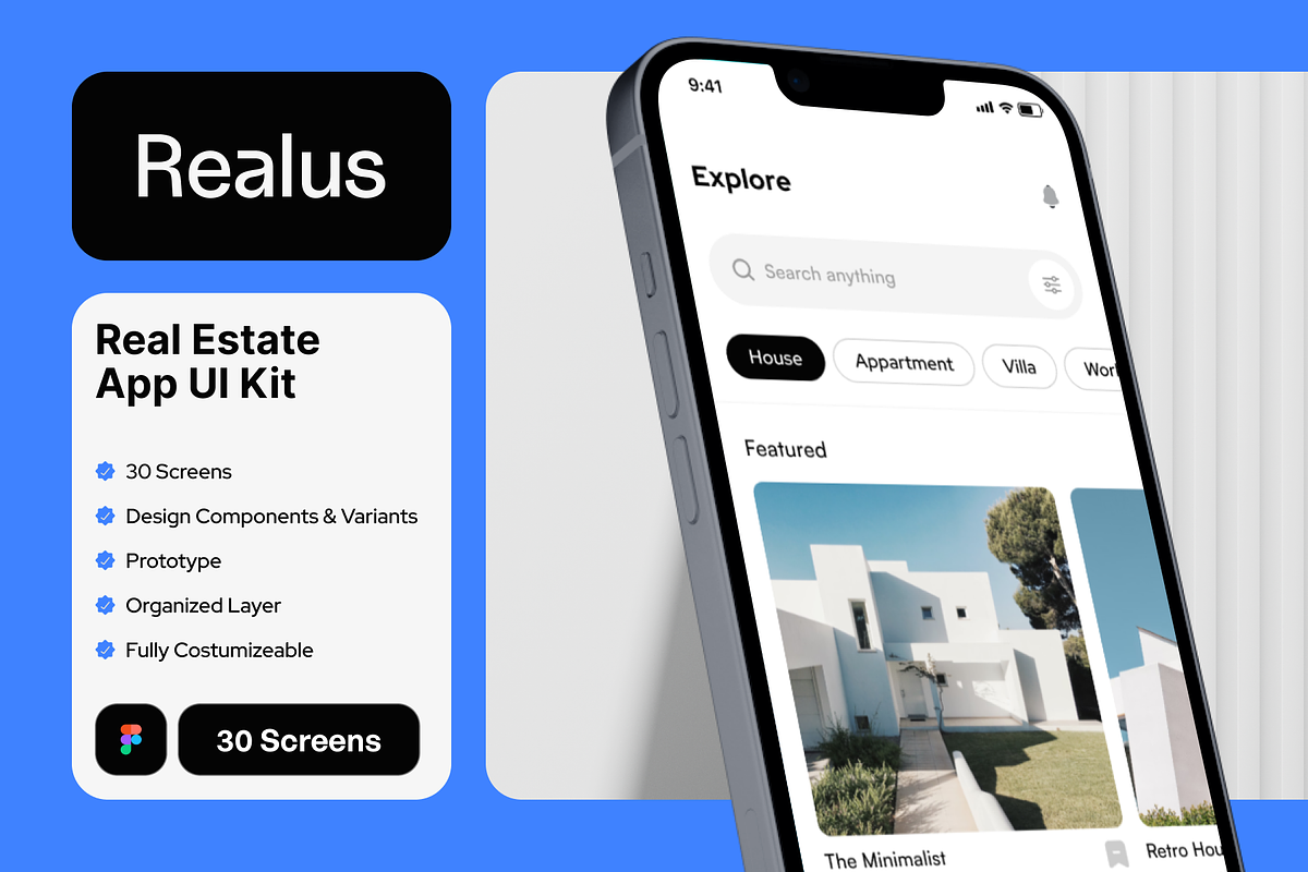 Realus - Real Estate App UI Kit, an UI Kit Template by restiyathena (Photo 1 of 6)