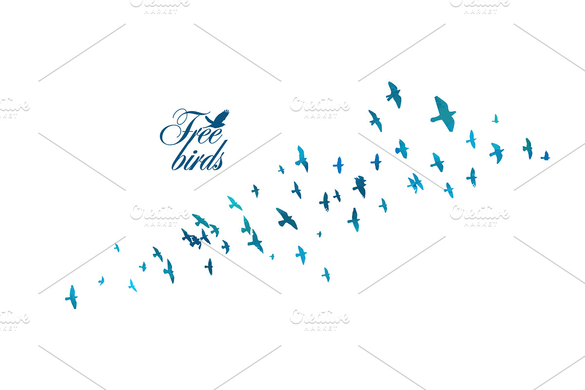 Flying birds blue silhouette flock, an Animal Illustration by Nenahliadava Design