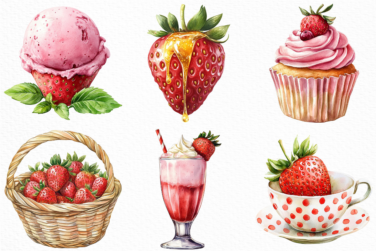Watercolor Sweet Strawberry Clipart, an Illustration by Craft Nest (Photo 4 of 6)