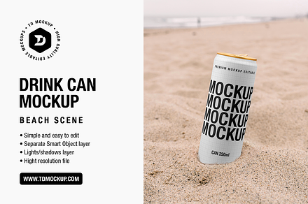 Drink Can Mockup - Beach Scene, a Packaging Mockup by TD Mockup