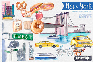 New York Watercolor Clip Art