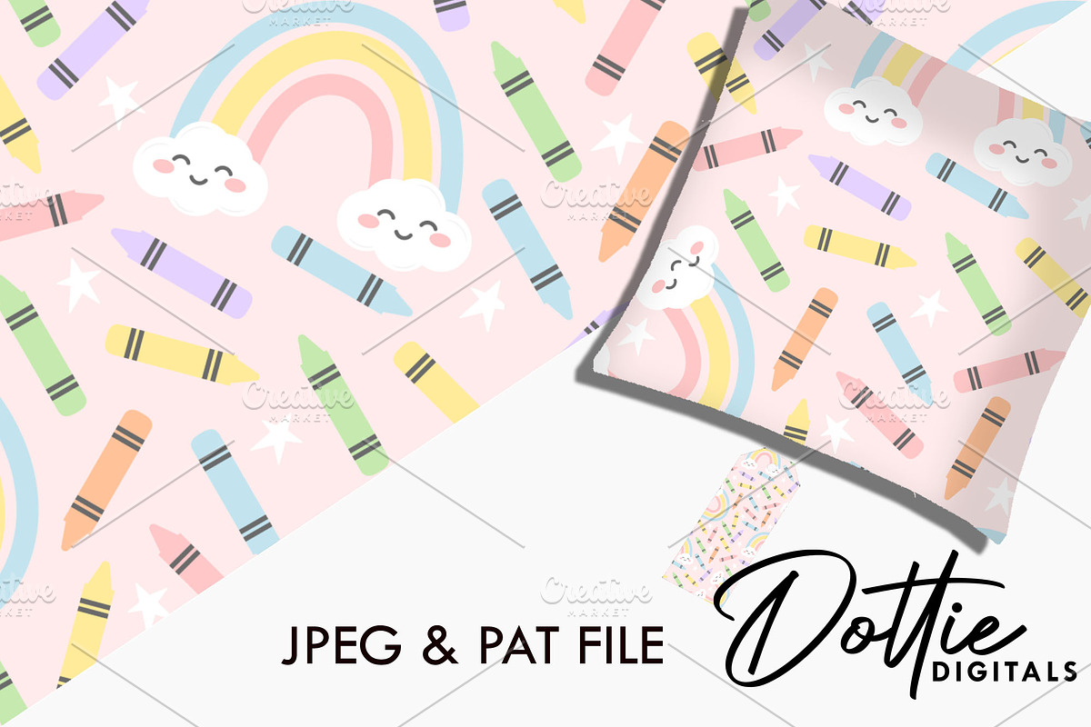 Pink Pastel Wax Crayons and Rainbows, a Pattern Graphic by Dottie Digitals (Photo 2 of 2)