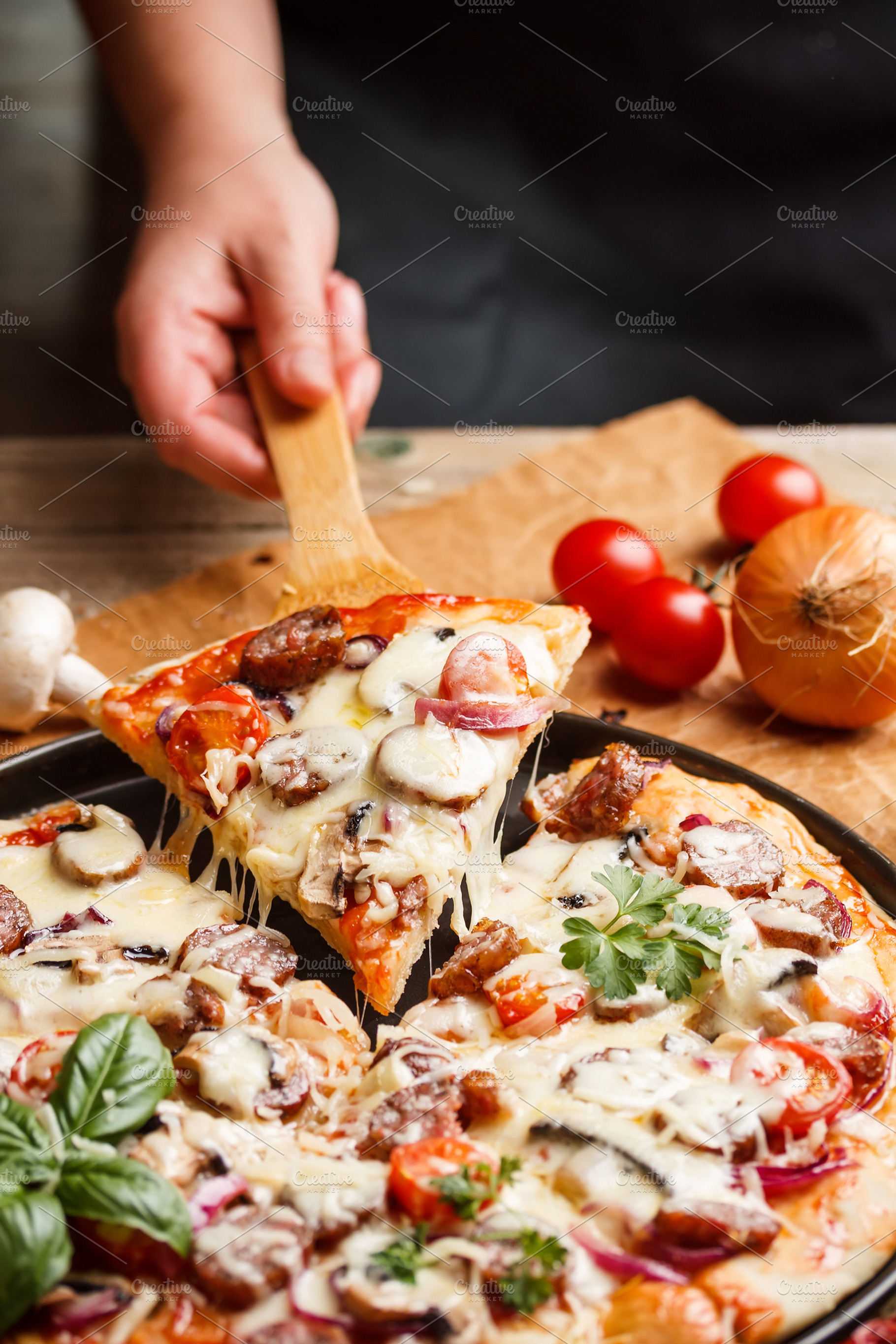 Pizza Containing Cheese Cherry Tomato And Cuisine