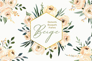 Watercolor Beige Flowers & Leaves, a Decorative Illustration by GraphicsDish (Thumbnail 1 of 5)