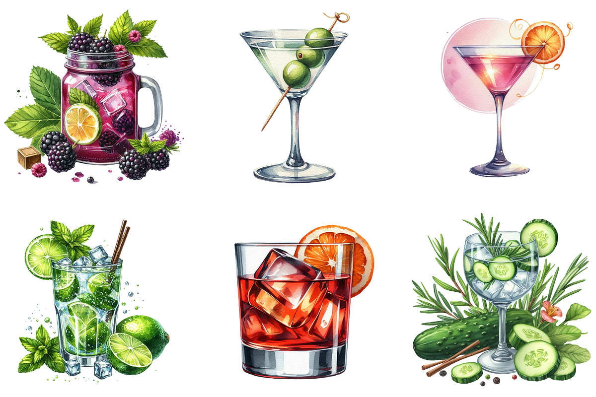 Watercolor Cocktails Clipart, an Illustration by DreamArtGraphic (Photo 3 of 5)