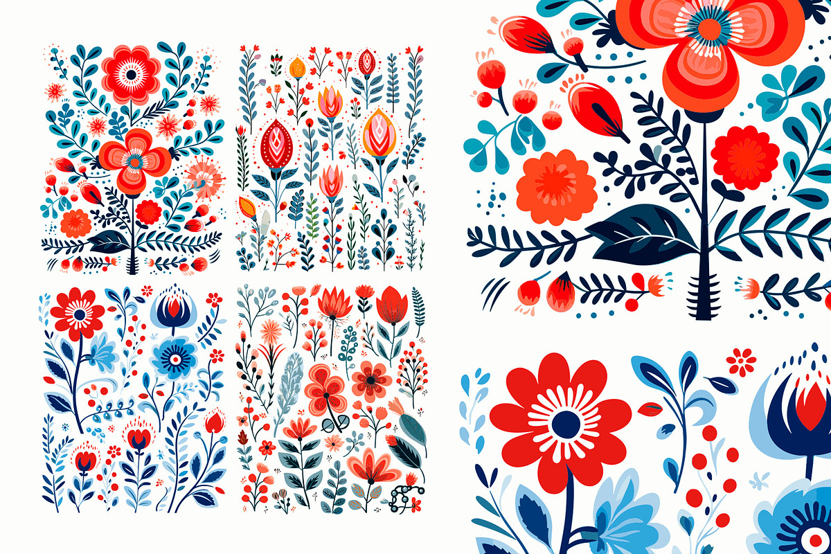 Scandinavian Folk Art Floral Pattern, a Decorative Illustration by Reformer Mockup (Photo 3 of 6)