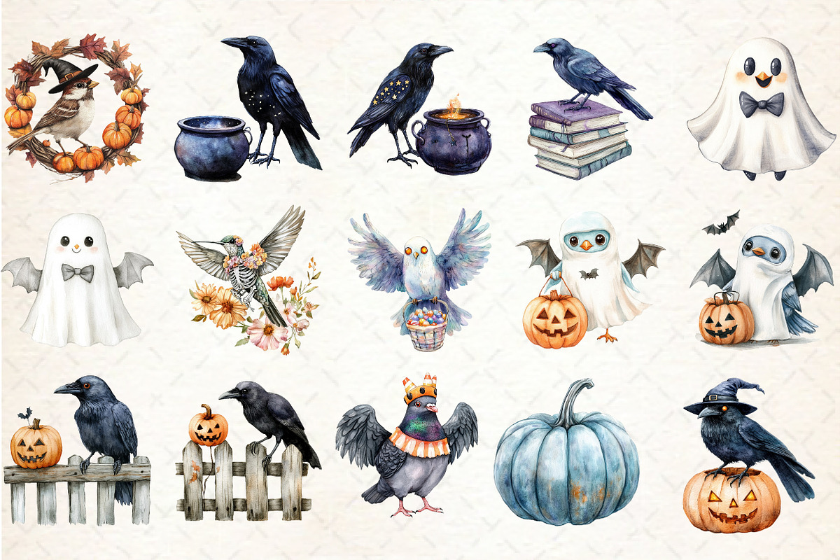 Halloween Birds Watercolor Clipart, an Illustration by Rose Art (Photo 2 of 7)