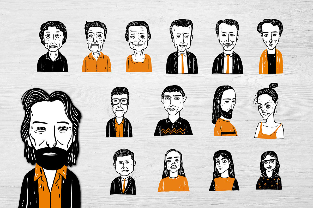 Hand drawn diverse faces, a Person Illustration by Huza Studio (Photo 7 of 8)