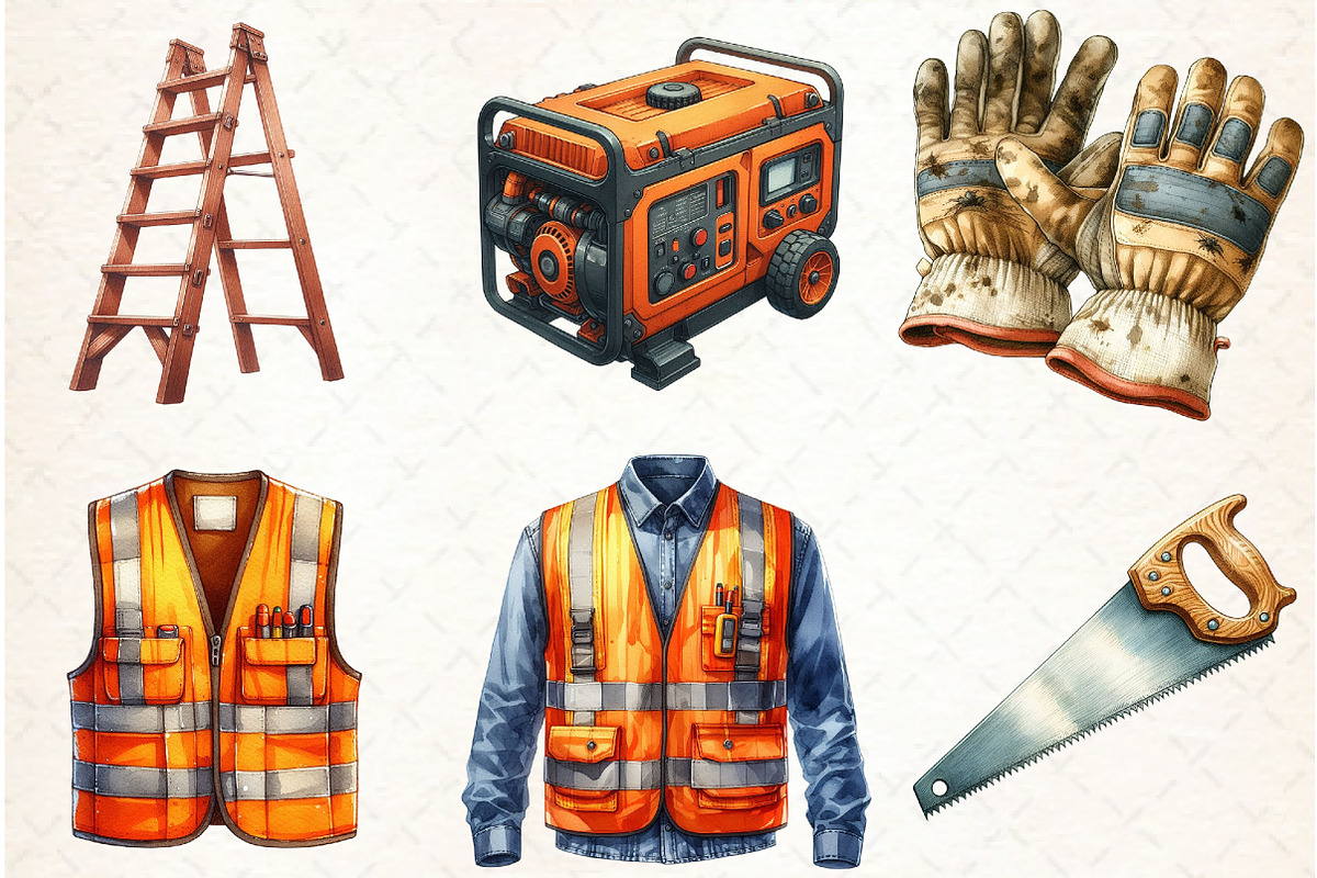 Watercolor Construction Clipart, an Illustration by Libby Wishes (Photo 7 of 7)