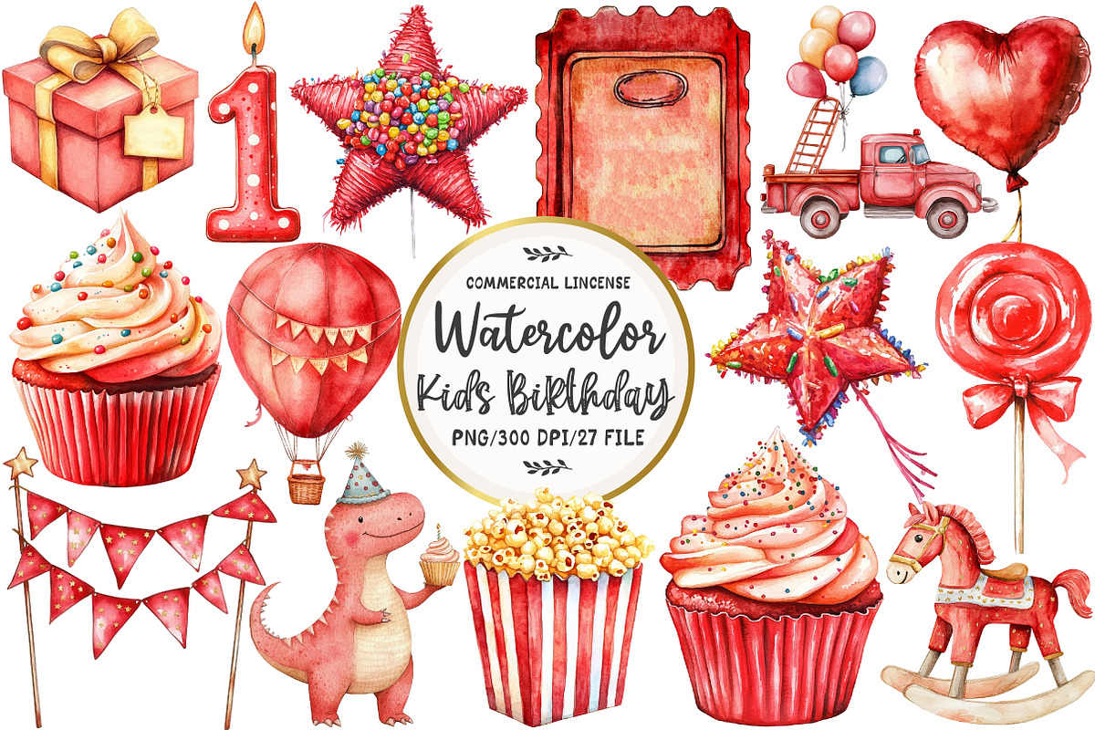 Red Kids Birthday Clipart, an Illustration by OK Design (Photo 1 of 5)