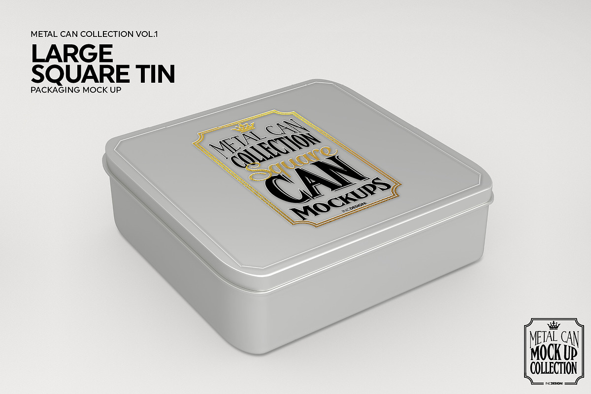 Large Square Tin Packaging Mockup, a Cups & Container Mockup by INCDesign (Photo 4 of 5)