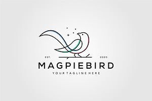 Line Art Magpie Bird Logo Vector