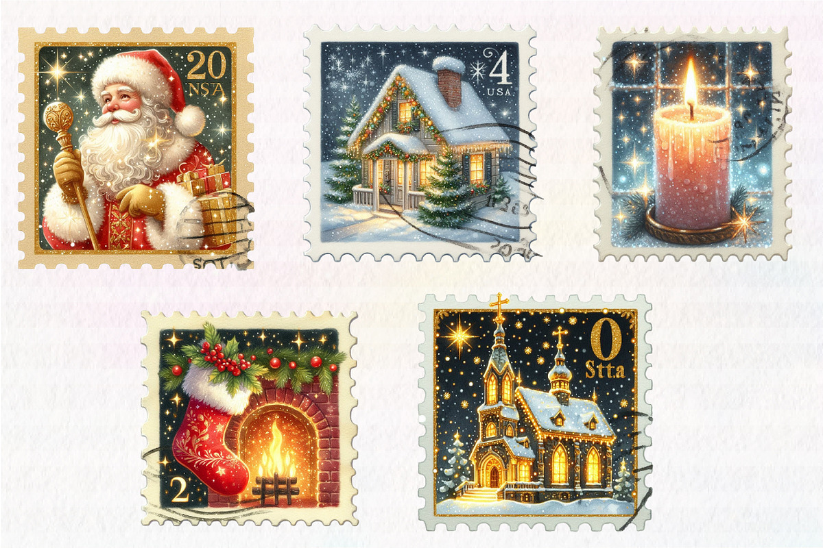 Vintage Christmas Postage Stamps PNG, an Illustration by CreationArt (Photo 5 of 5)
