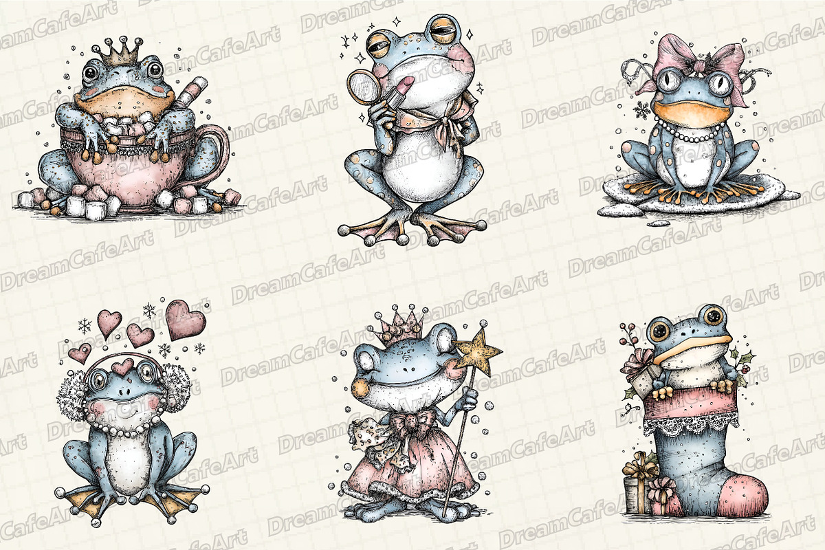 Coquette Christmas Frog Clipart, an Illustration by DreamCafeArt (Photo 7 of 7)
