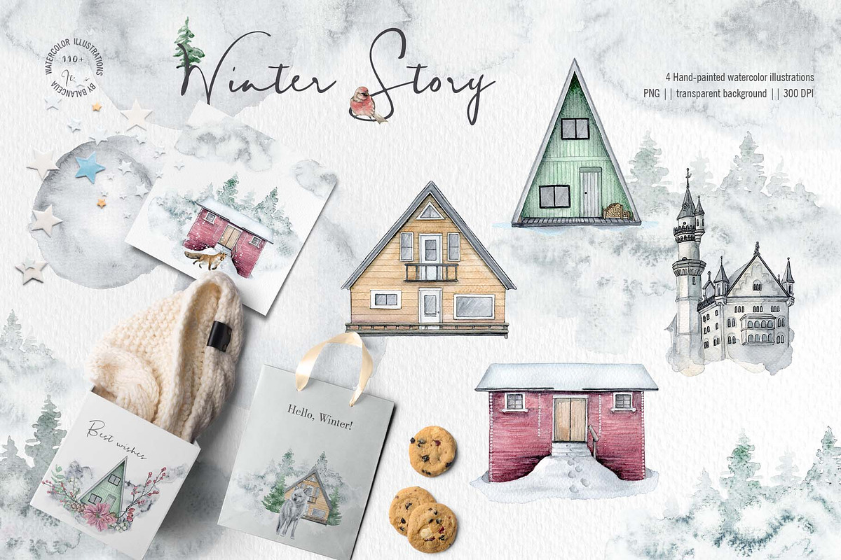 Winter Story Watercolor Clipart, an Animal Illustration by BalanceUA (Photo 6 of 13)
