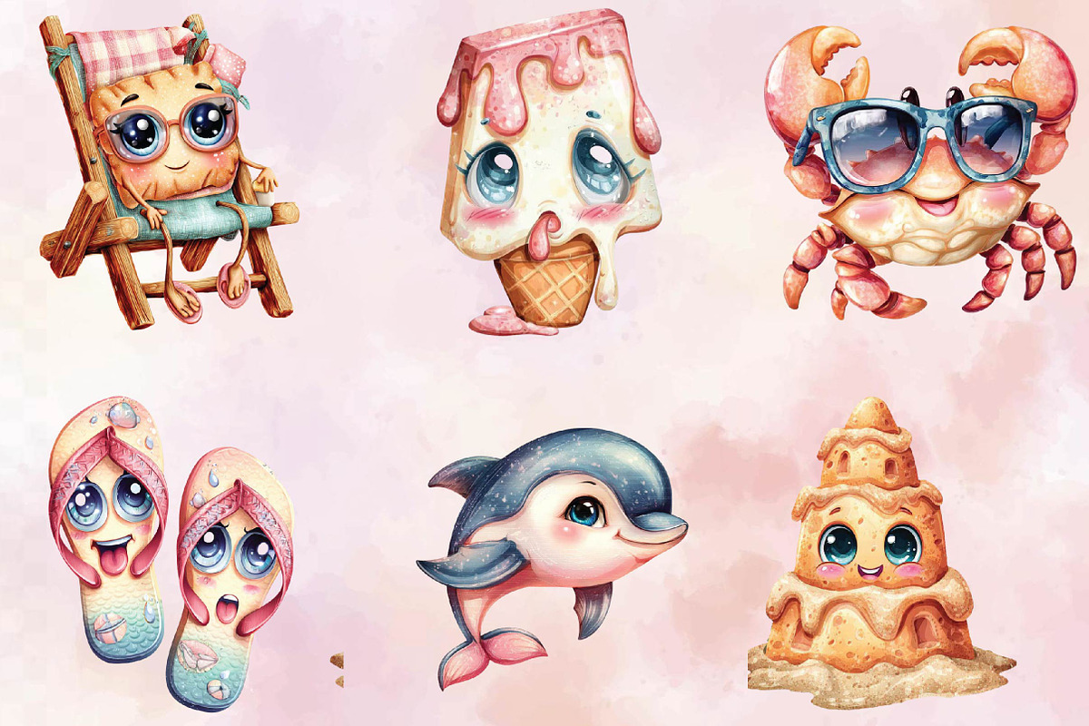 Summer Cute Funny Beach Day Clipart, an Illustration by SVGArt (Photo 2 of 9)