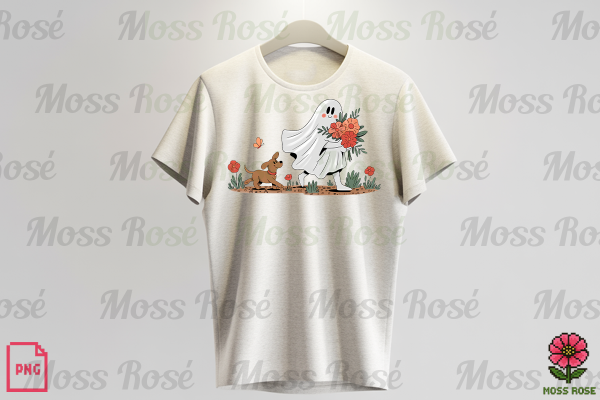 Ghost with Flowers and Dog PNG, a Graphic by Moss Rose (Photo 3 of 3)