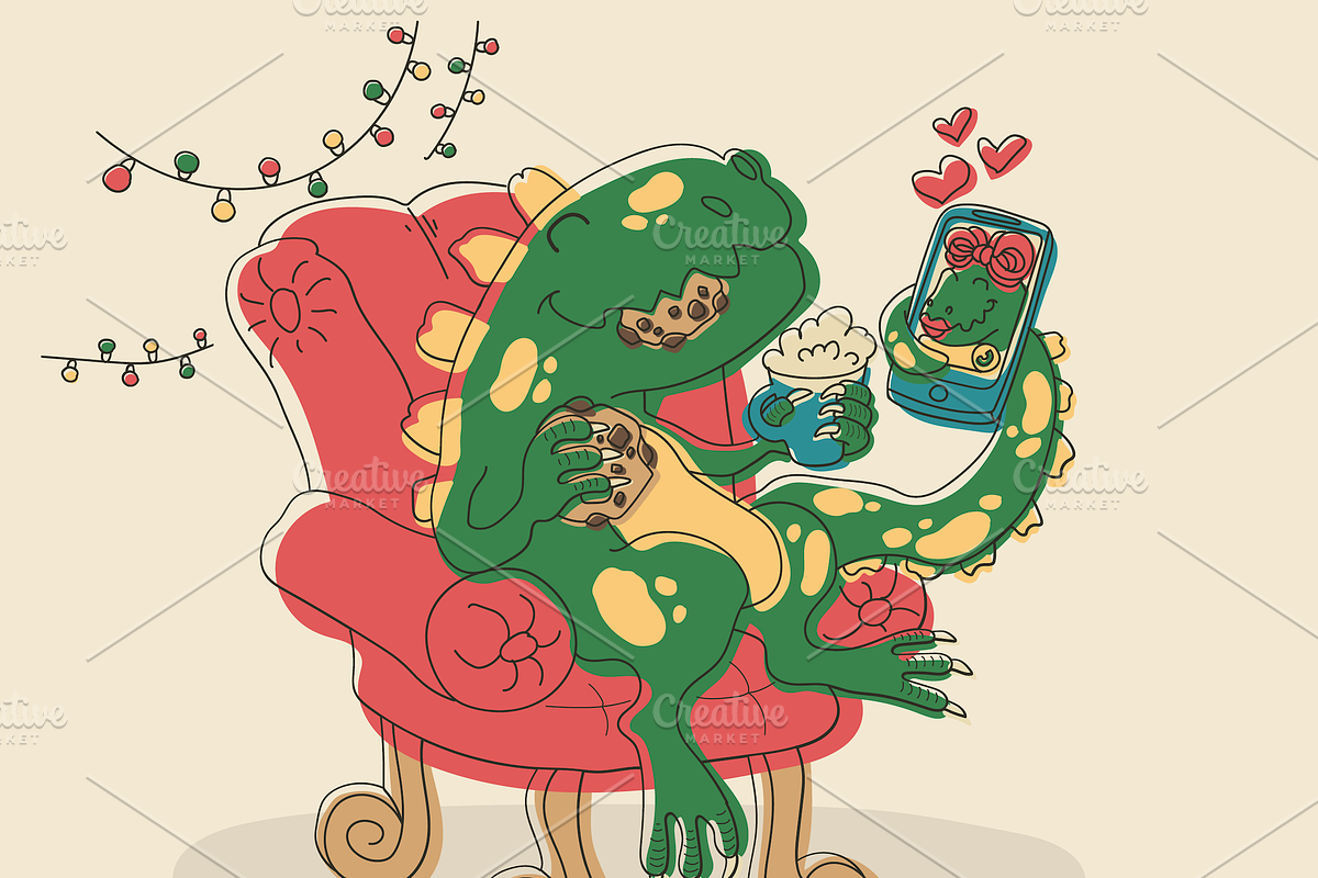 Romantic Dinosaur Date Illustration, an Animal Illustration by barsrsind (Photo 4 of 4)