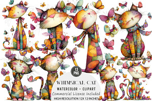 Whimsical Cat Clipart, an Illustration by DreamArtGraphic