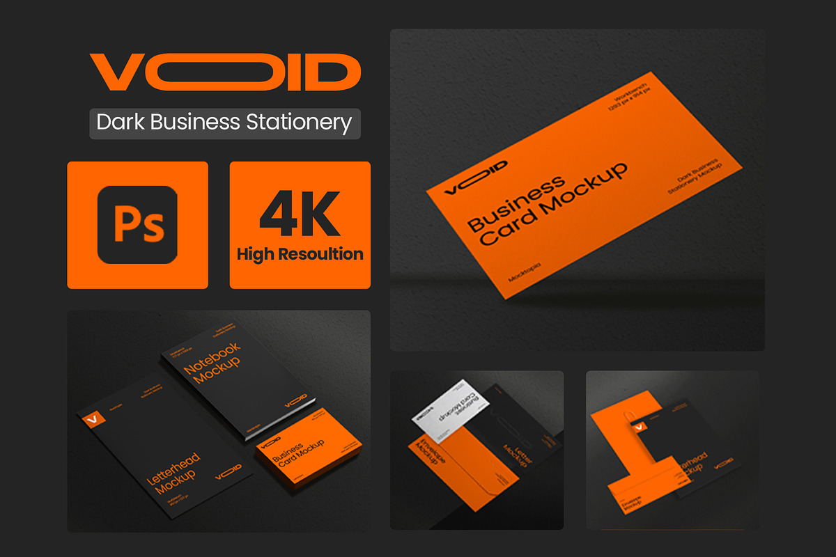 VOID Dark Stationery Mockup Bundle, a Product Mockup by Mocktopia (Photo 1 of 8)