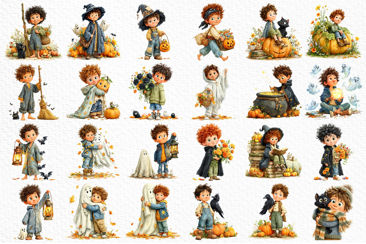 Whimsical Halloween Boy Clipart, a Seasonal Illustration by Craft Nest (Photo 2 of 3)