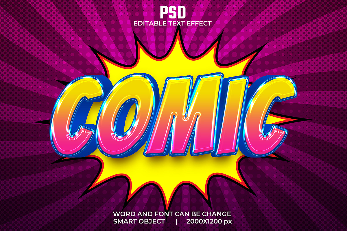 Comic 3d Editable Psd Text Effect, a Layer Style Add-On by bdrobin (Photo 1 of 2)