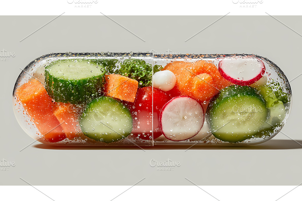Supplement capsule filled with fresh, a Food Illustration by Lukas Jonaitis SHOP