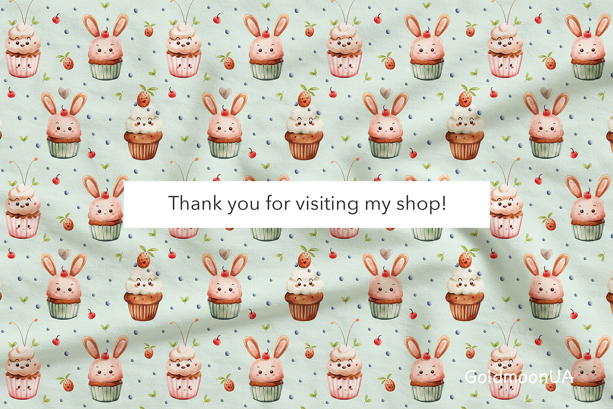 Sweet Cupcake Pattern & Clipart, a Food Illustration by GoldmoonUA (Photo 5 of 5)