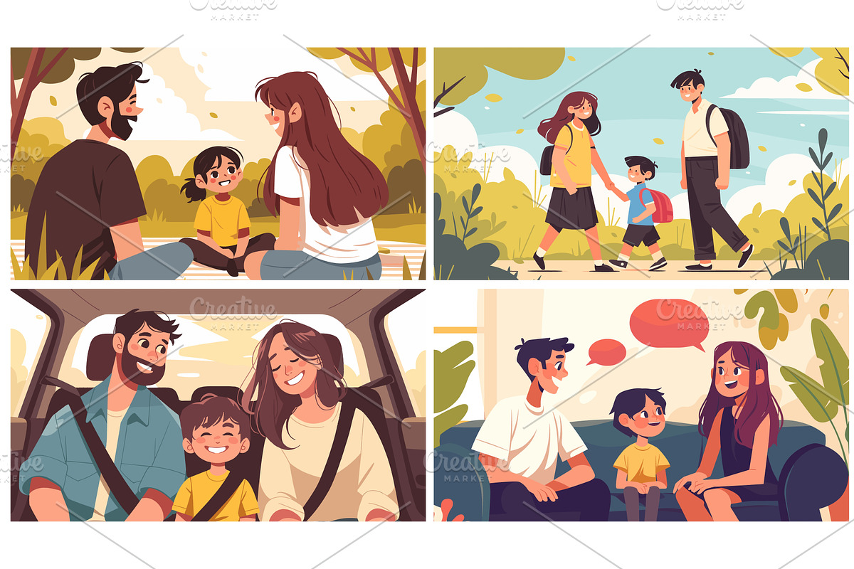 Happy family. Cartoon mother father, an Illustration by Stock-Smart-Start