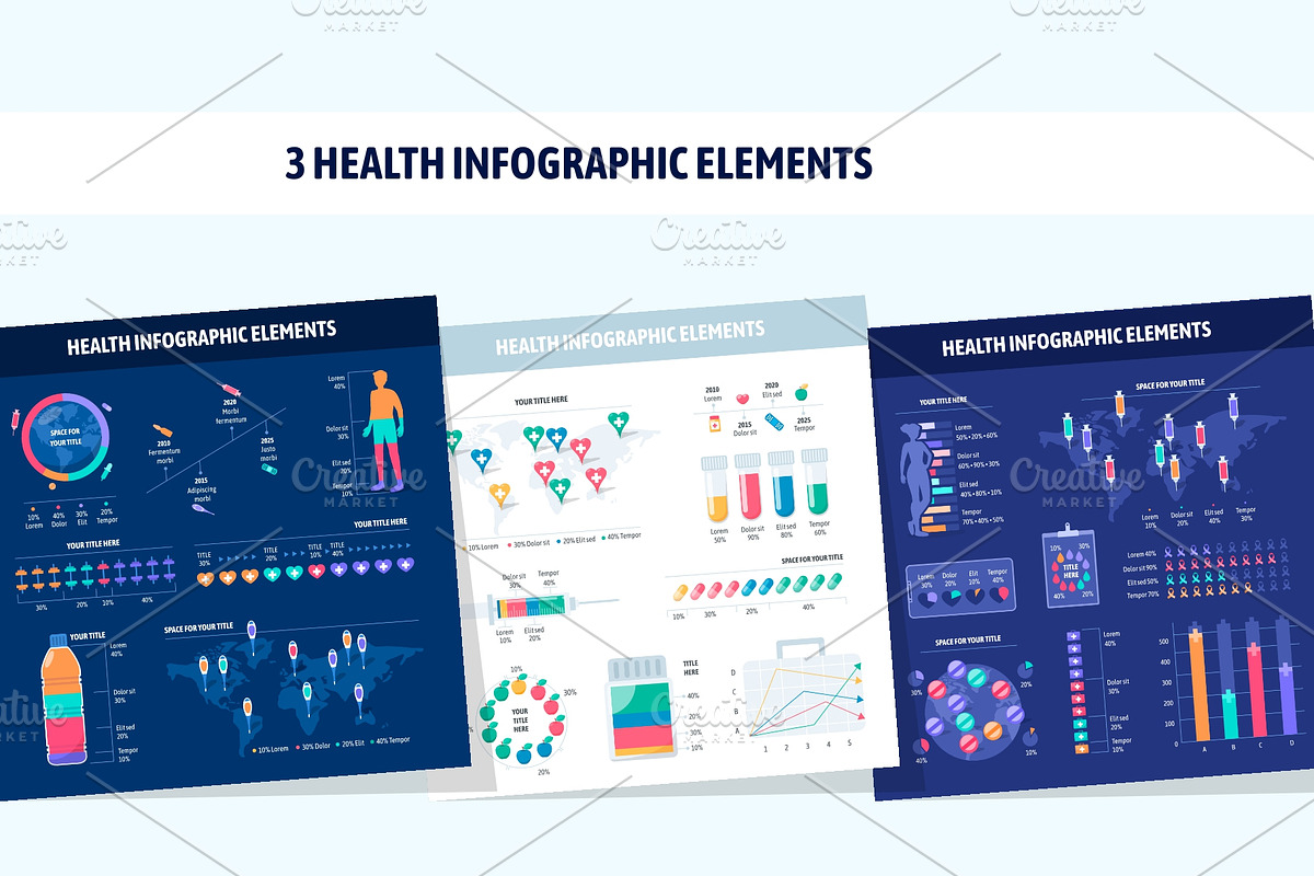 3 Health infographic elements, a Presentation Template by Rosa Puchalt