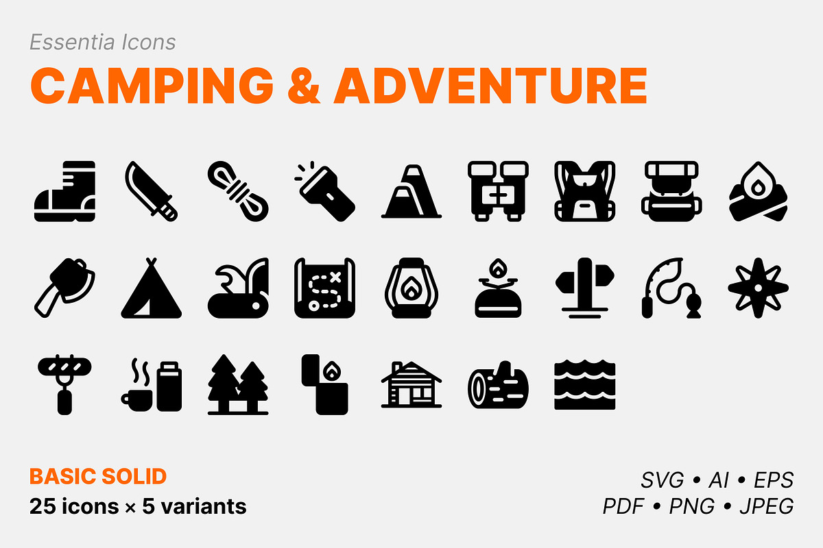 Camping & adventure icons (Solid), a Solid Icon by Totto House (Photo 1 of 3)