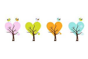 Four season trees with singing birds